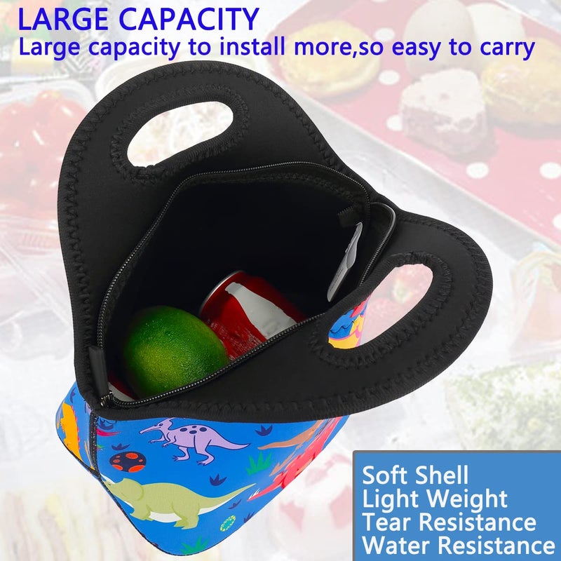 FlowFly Neoprene Kids Lunch box Insulated Soft Bag Mini Cooler Thermal Meal Tote Kit for Boys, Girls,Men,Women,School,Work, Office, Dinosaur - Image 4
